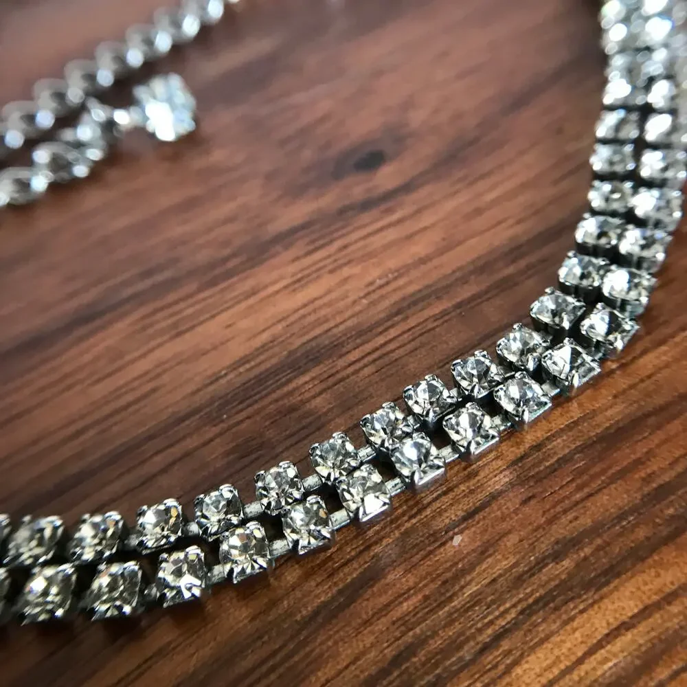 Sturdy double-strand rhinestone choker necklace (14.5